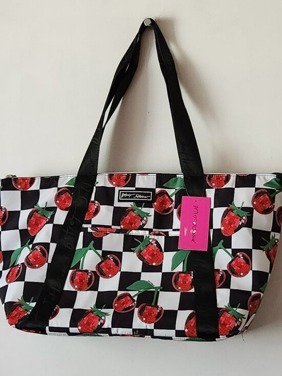 Betsey Johnson Handbags - Betsey Johnson insulated cooler tote XL cherries B/W NWT $68